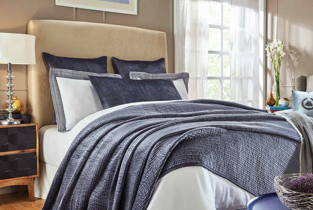 Orchids Lux Spencer Channel Navy 110 X 96 Coverlet