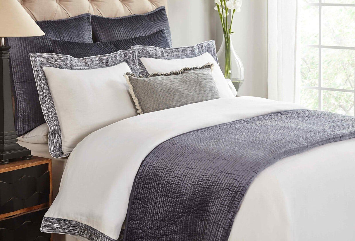Orchids Lux Spencer Channel Navy 110 X 96 Coverlet