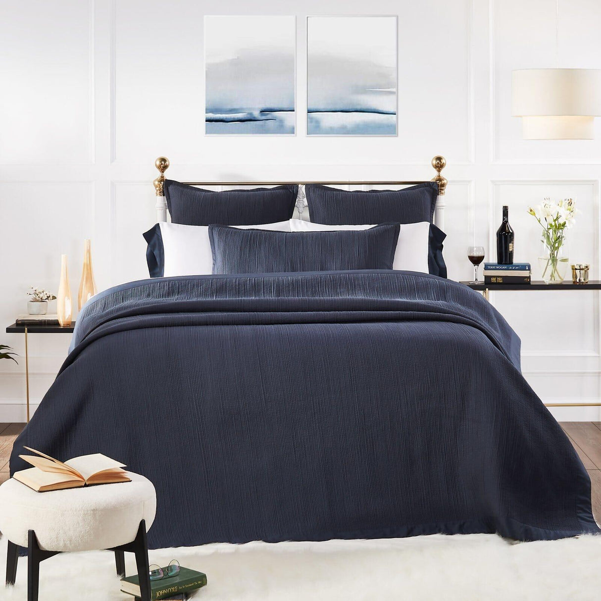 Orchids Lux Laela Stripes Navy 94 X 96 Coverlet