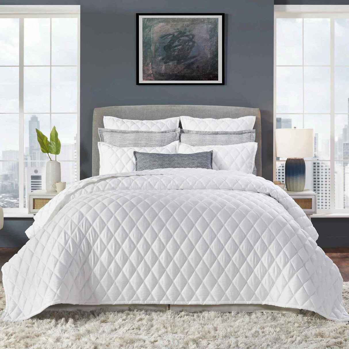 Orchids Lux Avalon Geomatric White 110 X 96 Coverlet