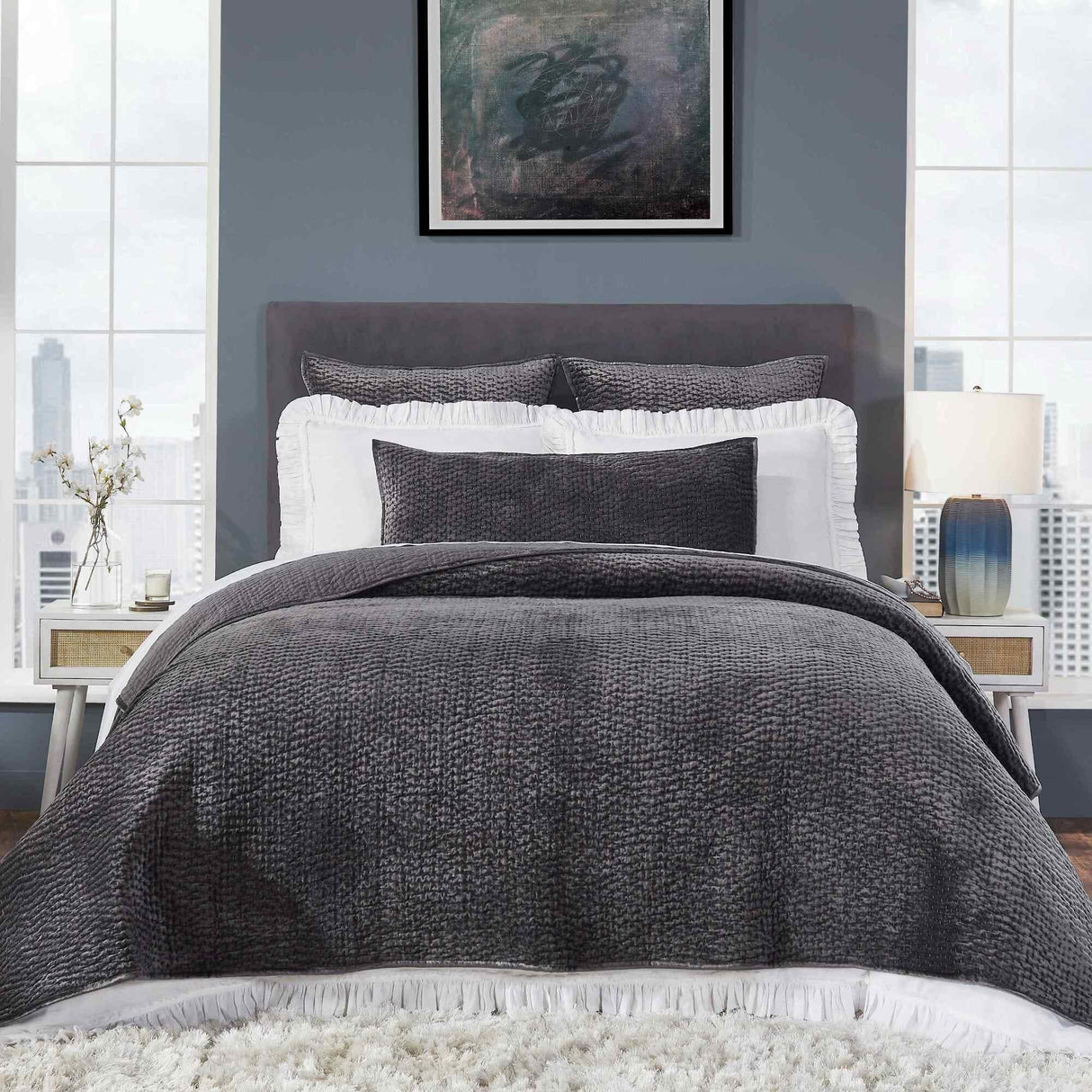 Orchids Lux Laguna Channel Steel 118 X 98 Coverlet