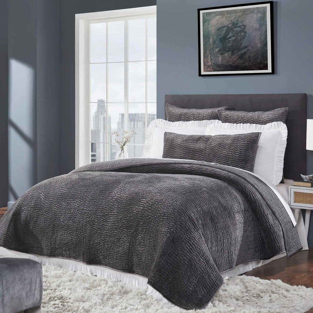 Orchids Lux Laguna Channel Steel 94 X 96 Coverlet