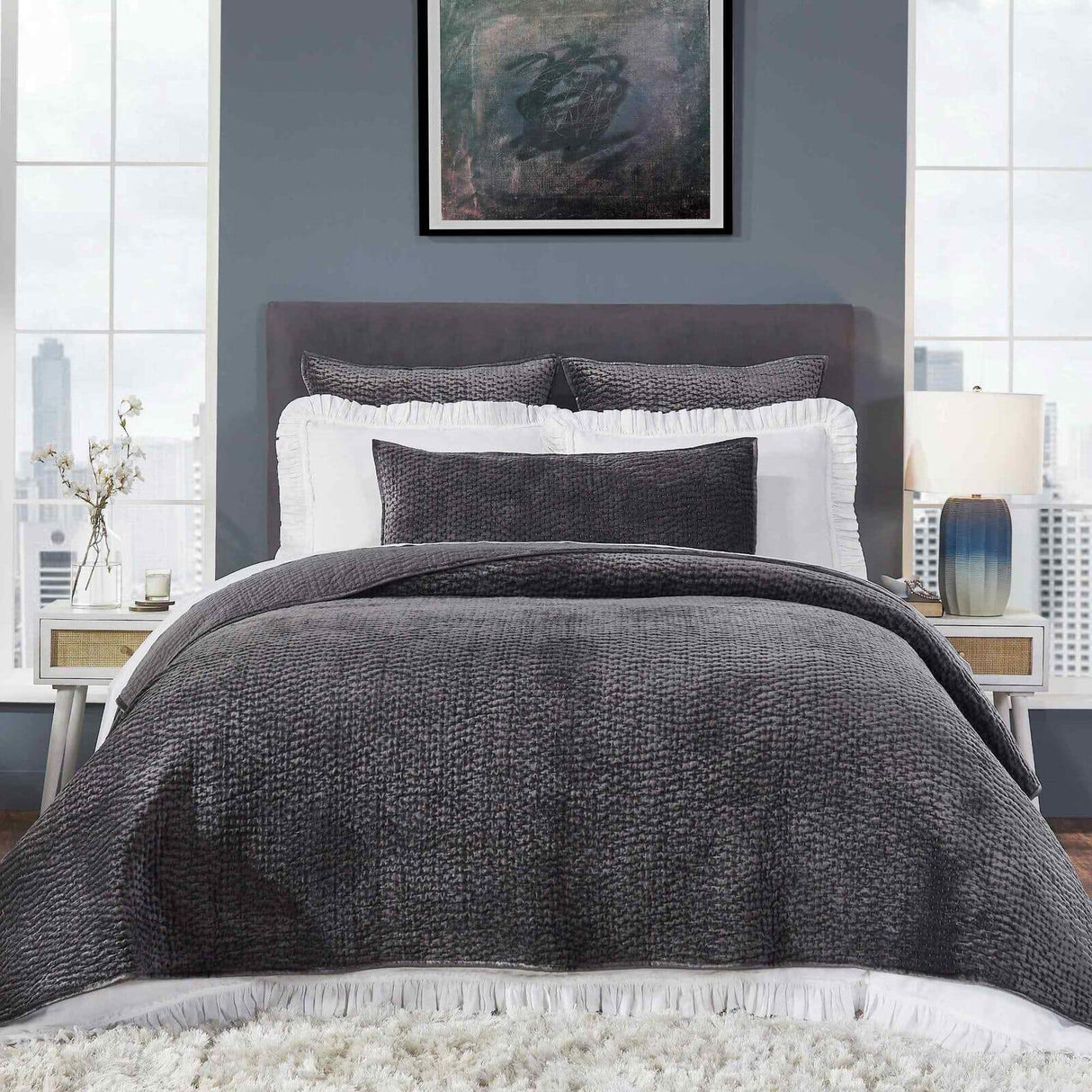 Orchids Lux Laguna Channel Steel 94 X 96 Coverlet