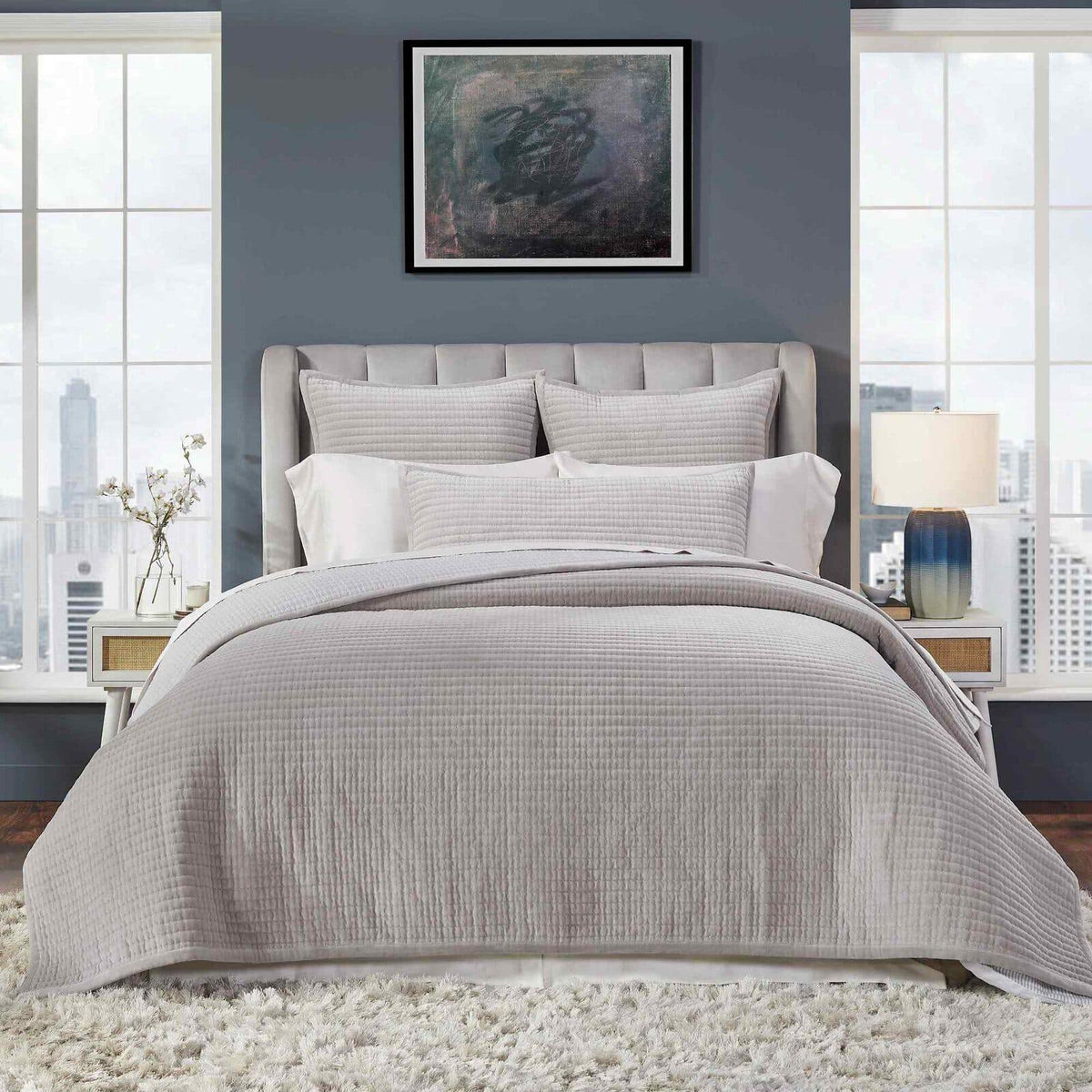 Orchids Lux Milton Geomatric Slate 94 X 96 Coverlet