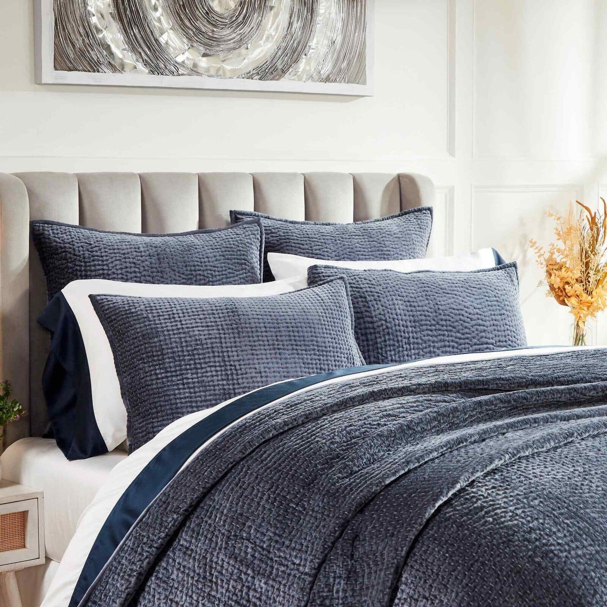 Orchids Lux Laguna Channel Navy 110 X 96 Coverlet