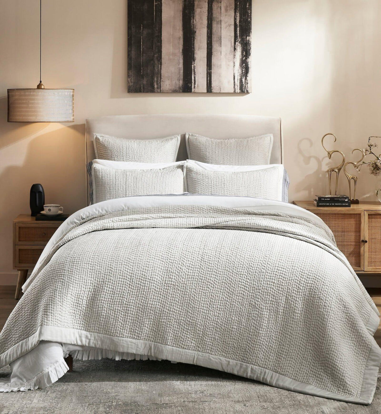 Orchids Lux Lucy Stitching Mist 110 X 96 Coverlet