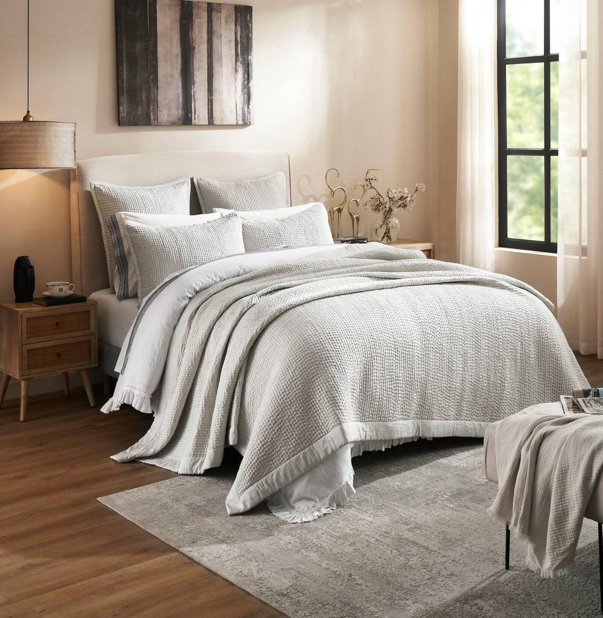 Orchids Lux Lucy Stitching Mist 94 X 96 Coverlet