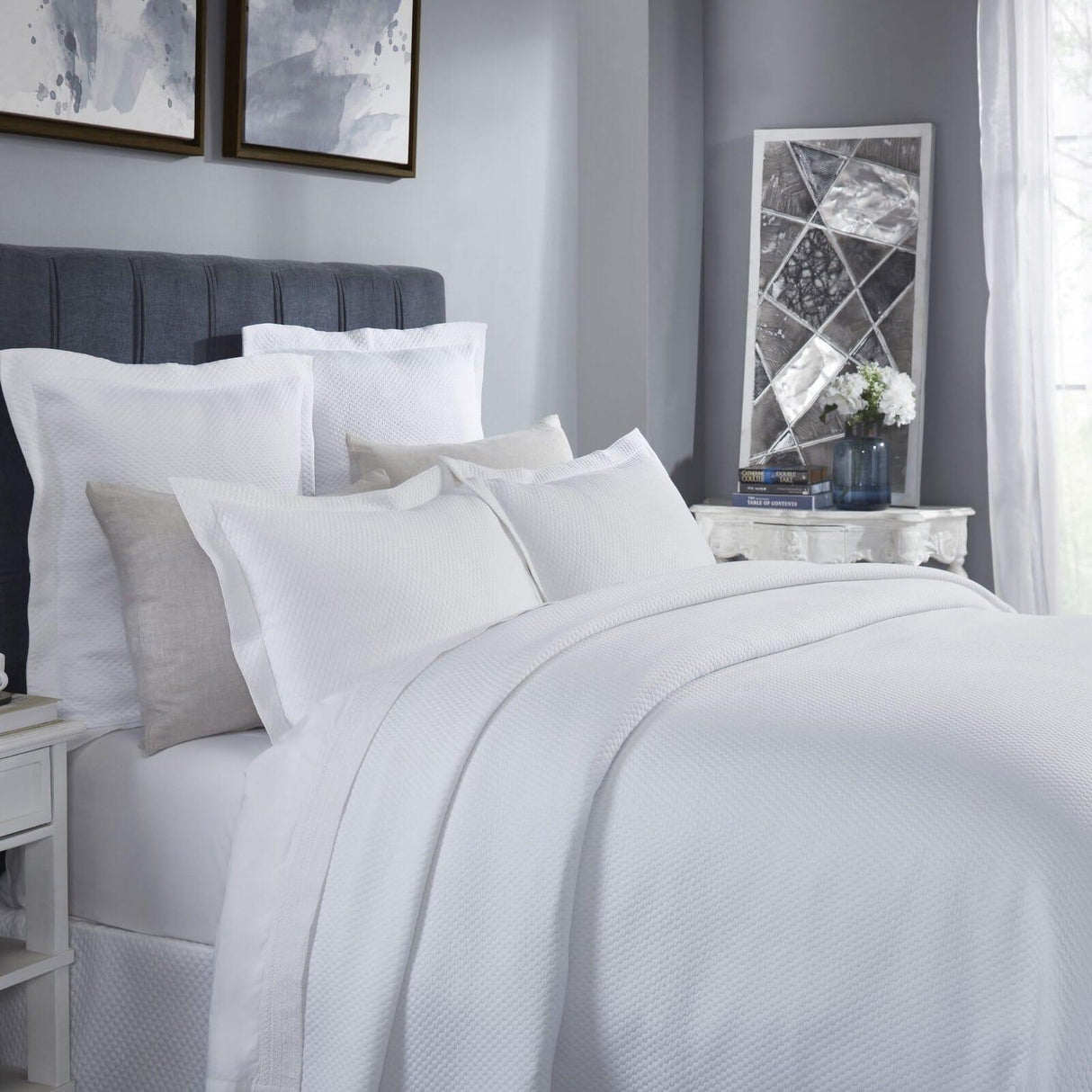 Orchids Lux Retro Pebble White 110 X 96 Matelasse Coverlet