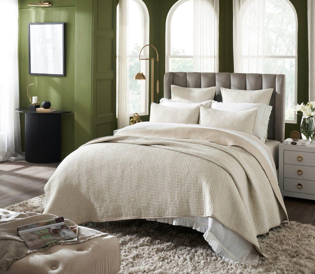 Orchids Lux Maze Geomatric Flax 110 X 96 Coverlet