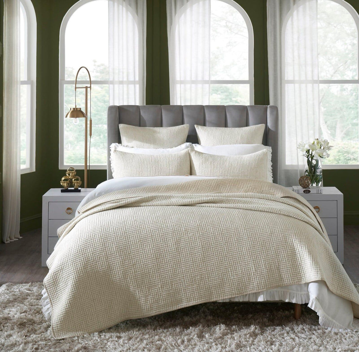Orchids Lux Maze Geomatric Flax 94 X 96 Coverlet