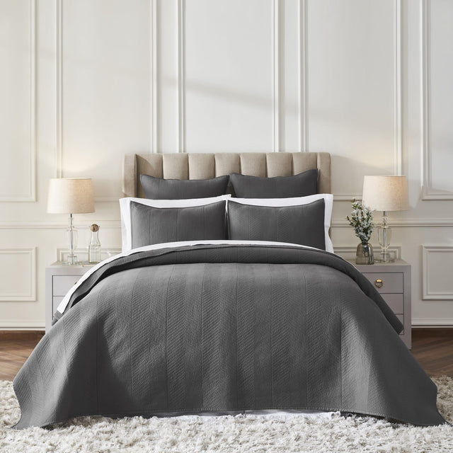 Orchids Lux Athena Chevron Steel 94 X 96 Coverlet