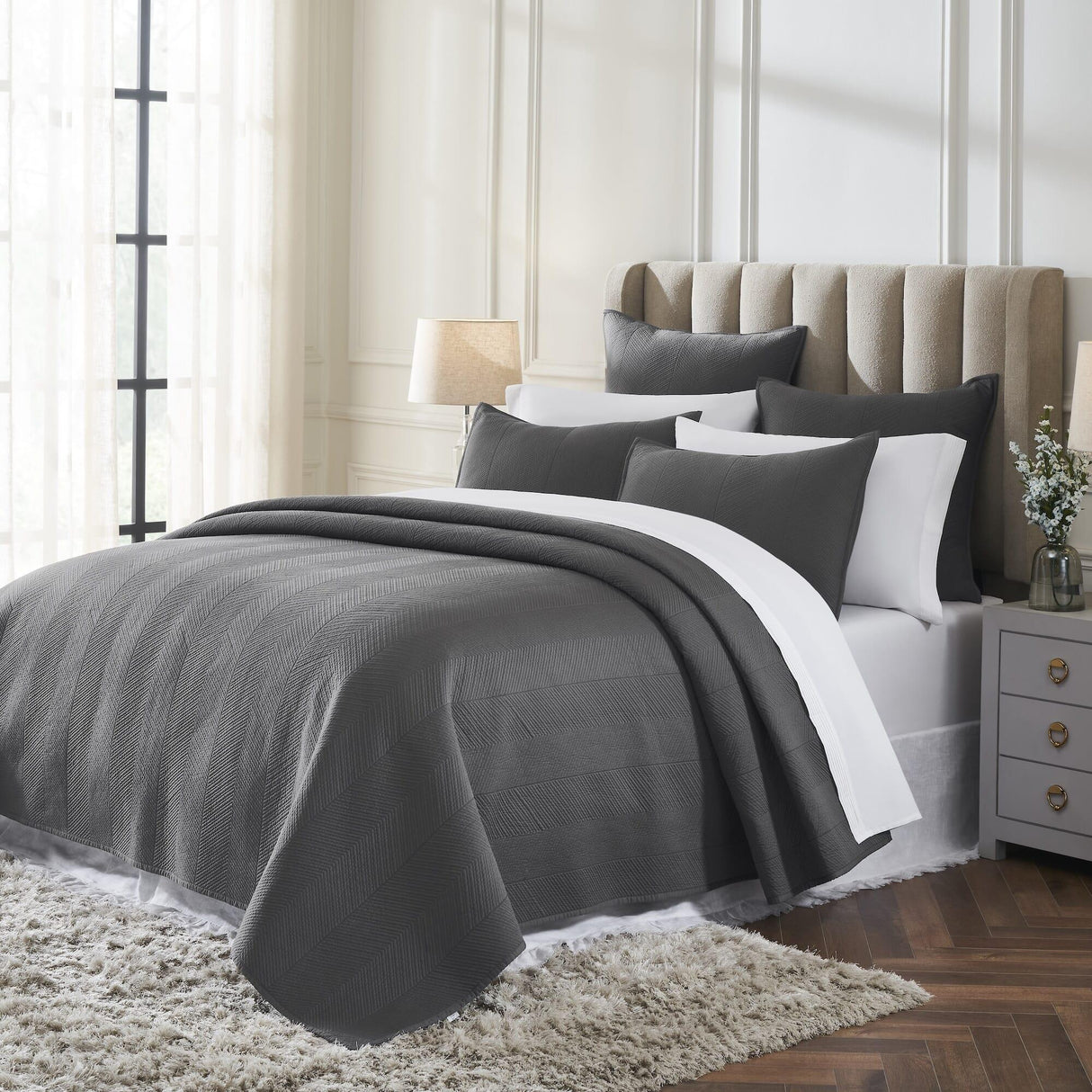 Orchids Lux Athena Chevron Steel 94 X 96 Coverlet