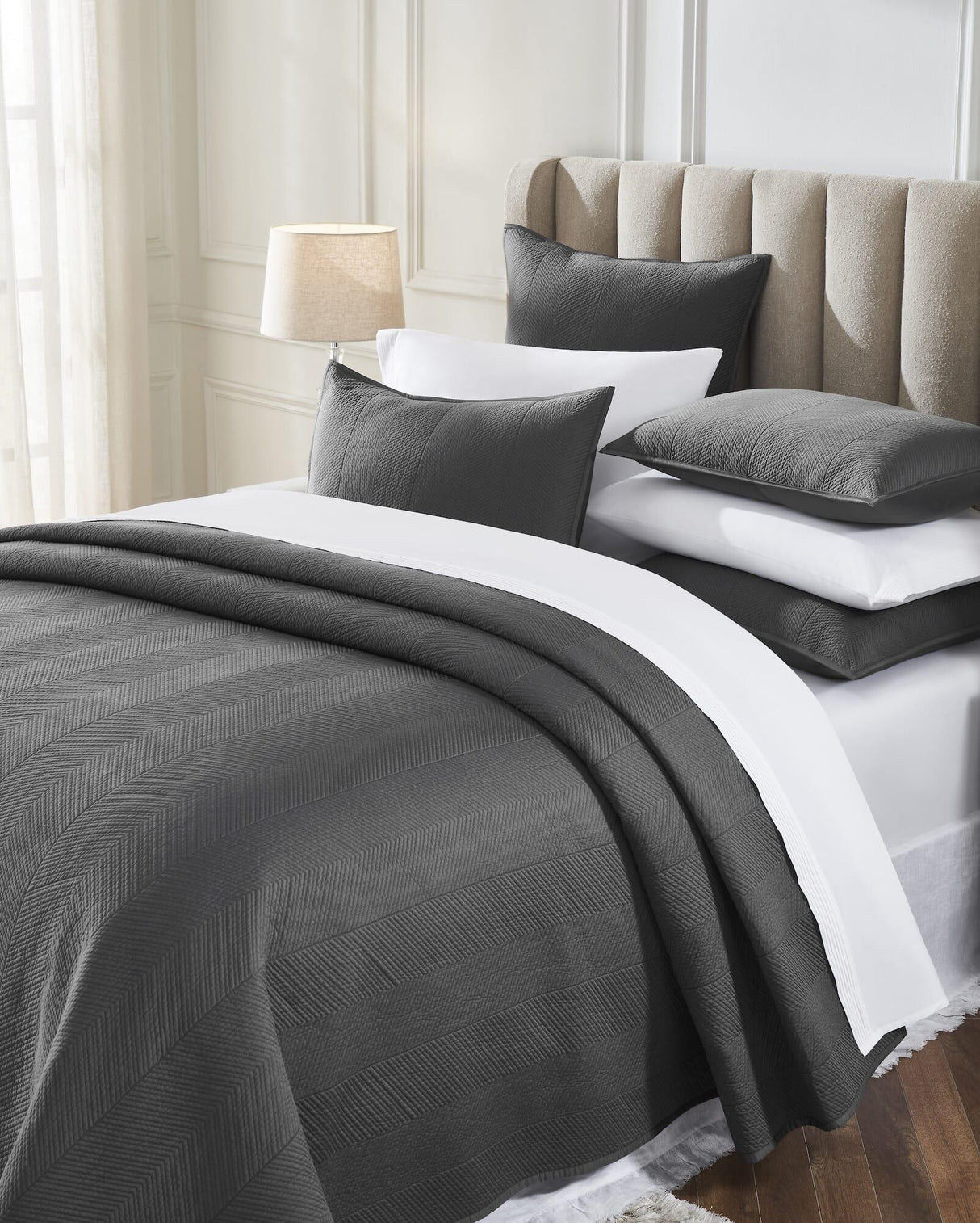 Orchids Lux Athena Chevron Steel 94 X 96 Coverlet