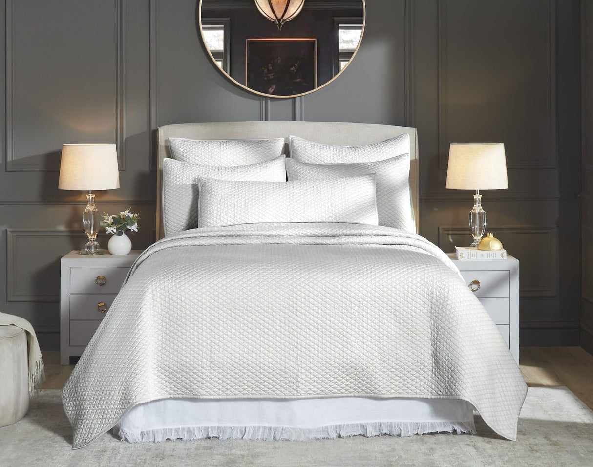 Orchids Lux Merida Geomatric Mist 110 X 96 Quilted Coverlet