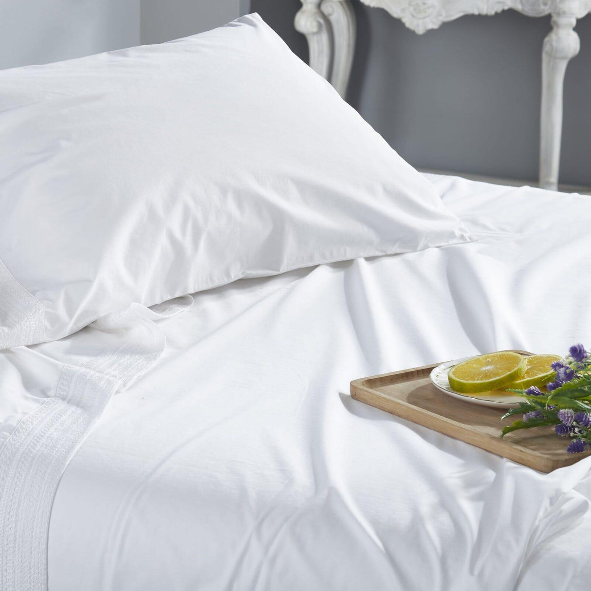 Orchids Lux Olivia Solid Color & Embroidery White/White 72 X 84 Sheet Set