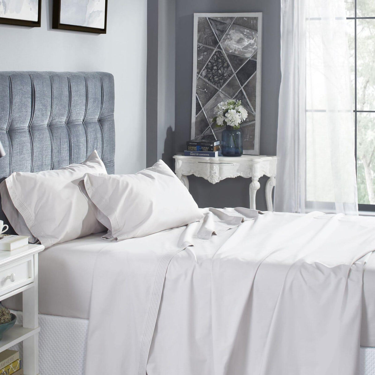 Orchids Lux Venice Solid Color & Pleated Silver 72 X 84 Sheet Set