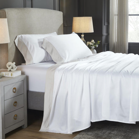 Orchids Lux Porto Solid Color White/ Mist 72 X 84 Sheet Set