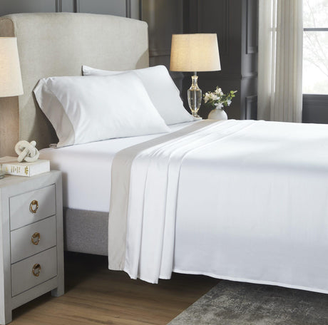 Orchids Lux Porto Solid Color White/ Mist 72 X 84 Sheet Set