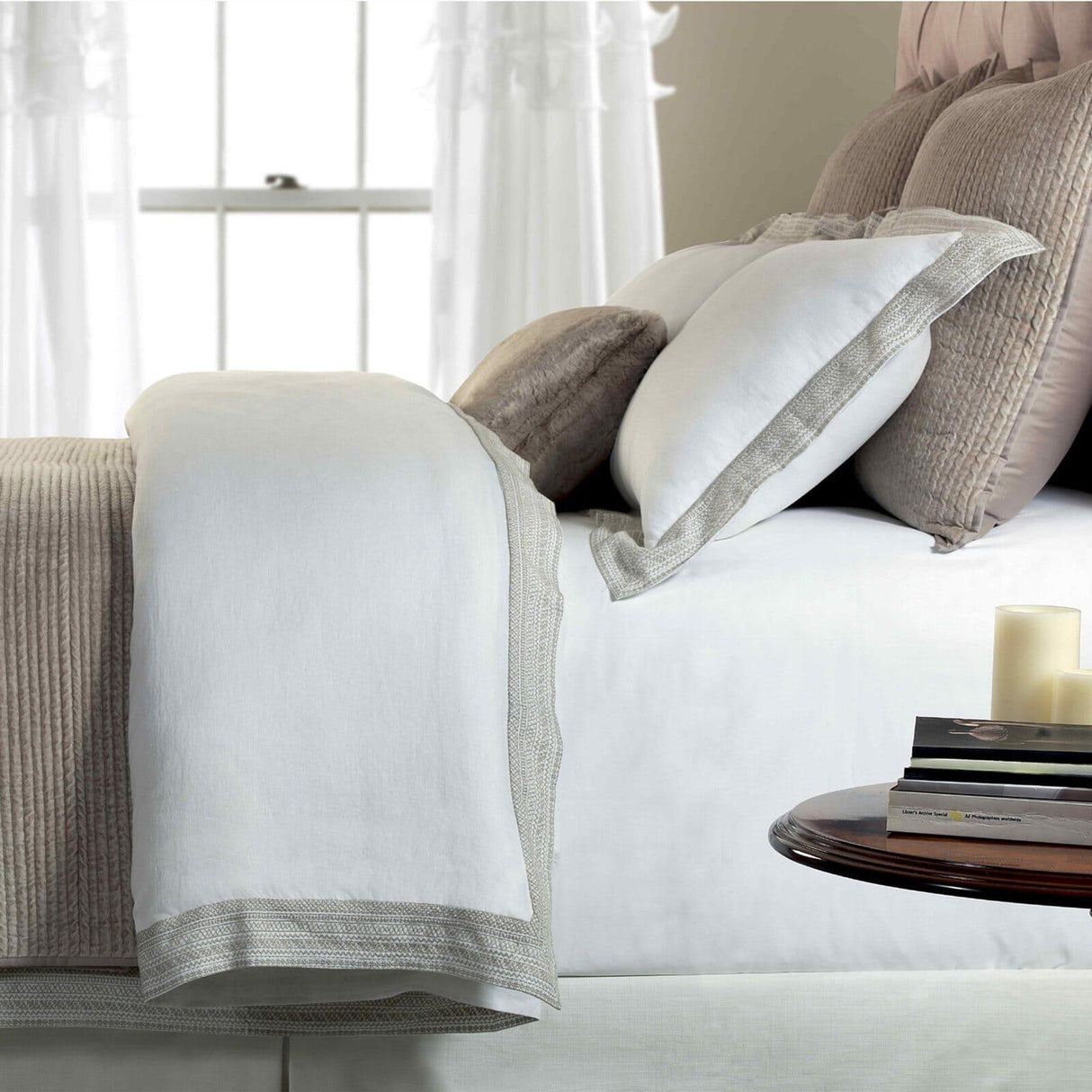 Orchids Lux Parker Solid Color & Embroidery Dune 90 X 92 Duvet Cover