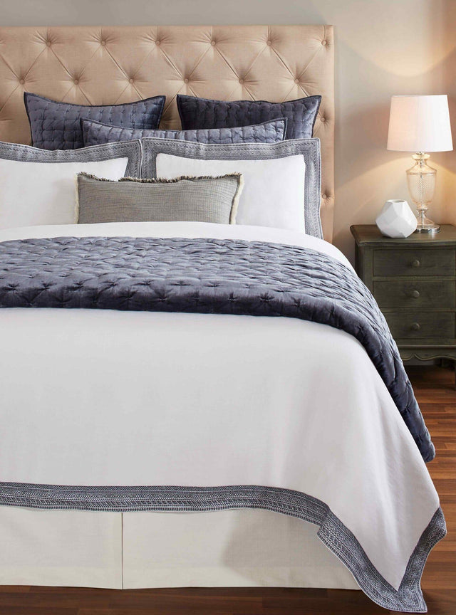 Orchids Lux Parker Solid Color & Embroidery Navy 90 X 92 Duvet Cover