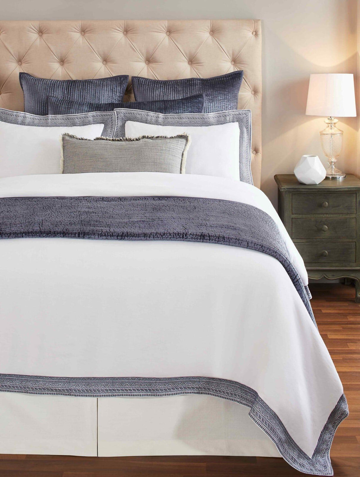 Orchids Lux Parker Solid Color & Embroidery Navy 90 X 92 Duvet Cover