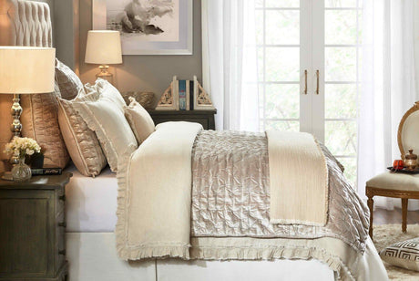 Orchids Lux Ruffle Solid Color & Ruffle Beige 90 X 92 Duvet Cover