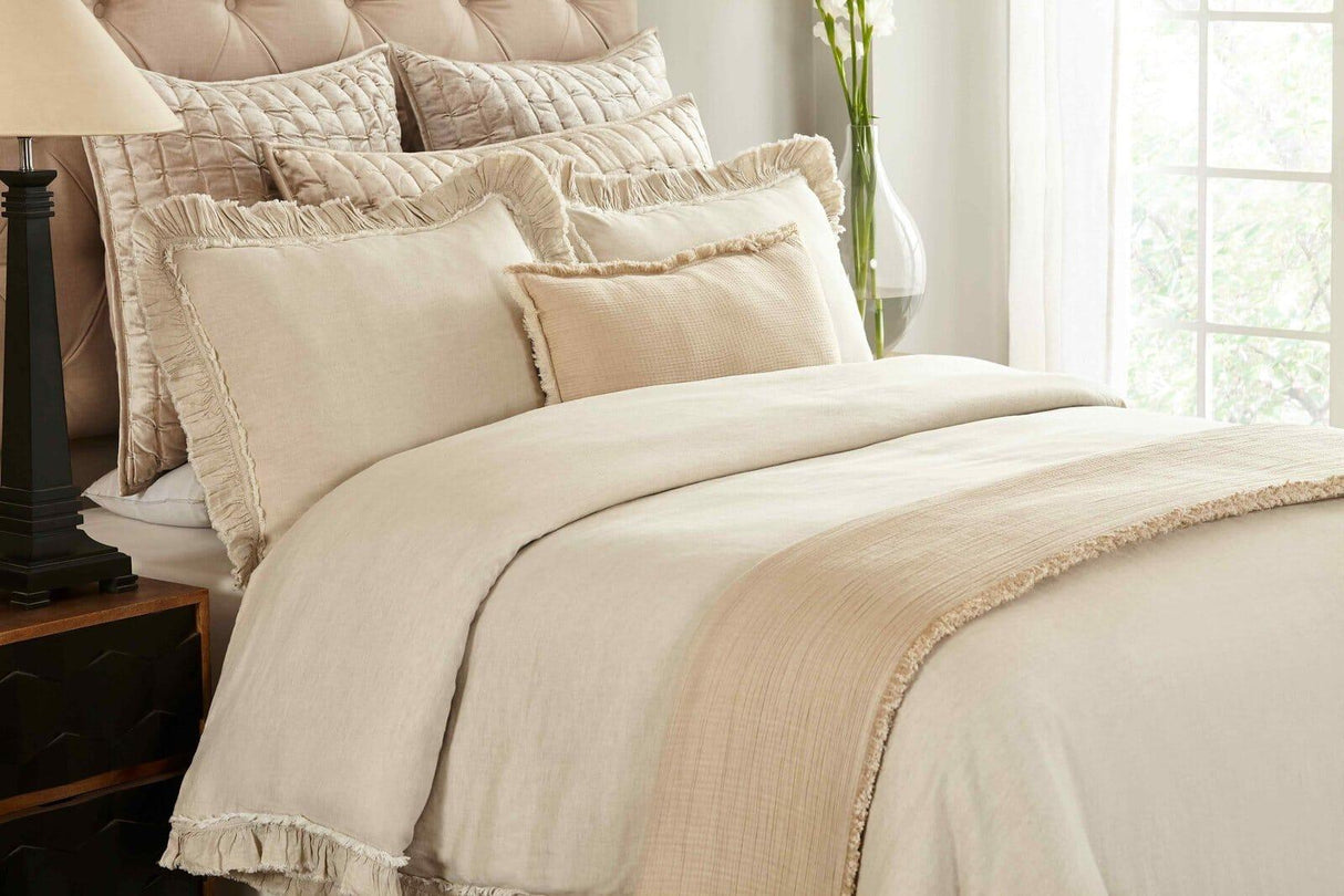 Orchids Lux Ruffle Solid Color & Ruffle Beige 90 X 92 Duvet Cover