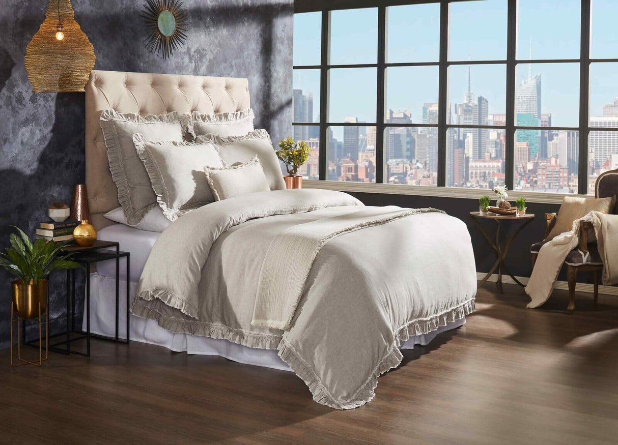 Orchids Lux Ruffle Solid Color & Ruffle Grey 90 X 92 Duvet Cover