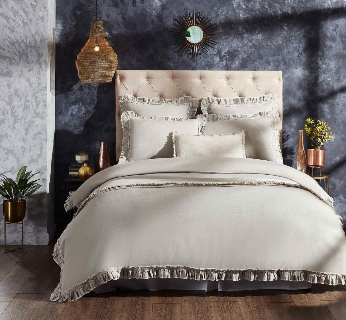 Orchids Lux Ruffle Solid Color & Ruffle Grey 90 X 92 Duvet Cover