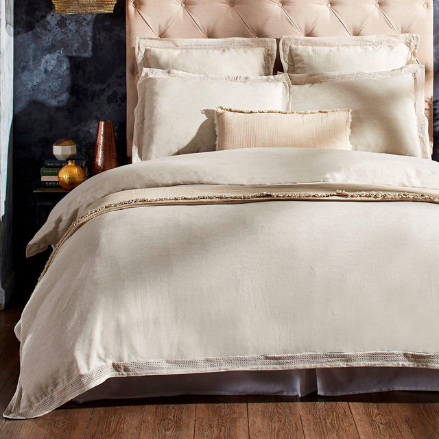 Orchids Lux Sienna Solid Color & Lace Beige 90 X 92 Duvet Cover
