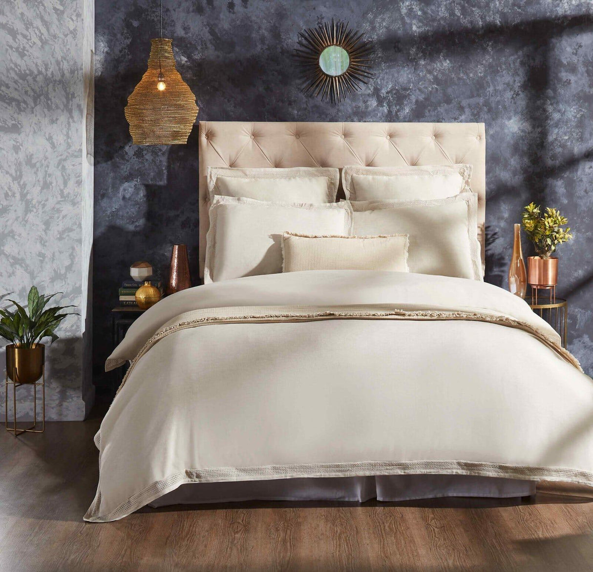 Orchids Lux Sienna Solid Color & Lace Beige 90 X 92 Duvet Cover