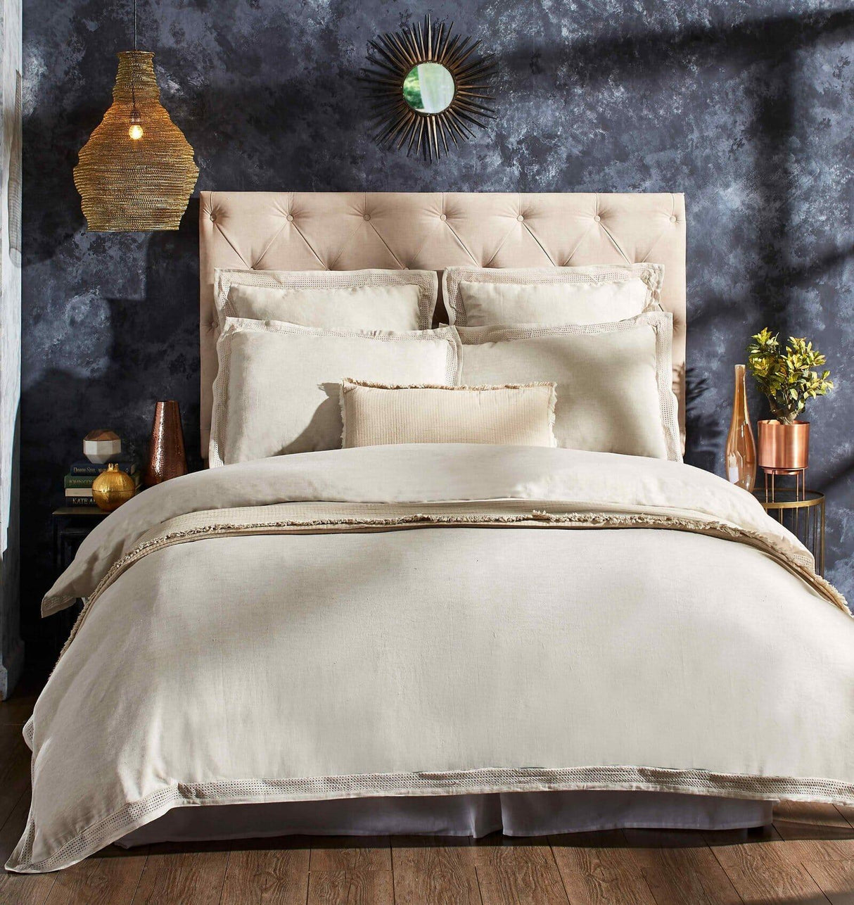 Orchids Lux Sienna Solid Color & Lace Beige 90 X 92 Duvet Cover