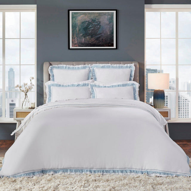 Orchids Lux Solana Solid Color & Ruffle French Blue 90 X 92 Duvet Cover