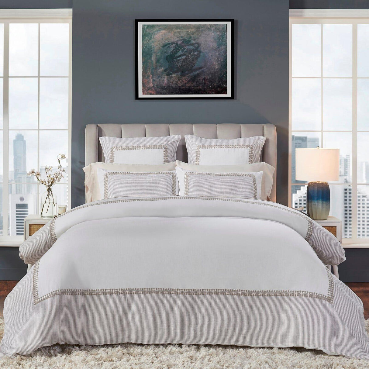 Orchids Lux Westport Solid Color & Embroidery Beige 90 X 92 Duvet Cover