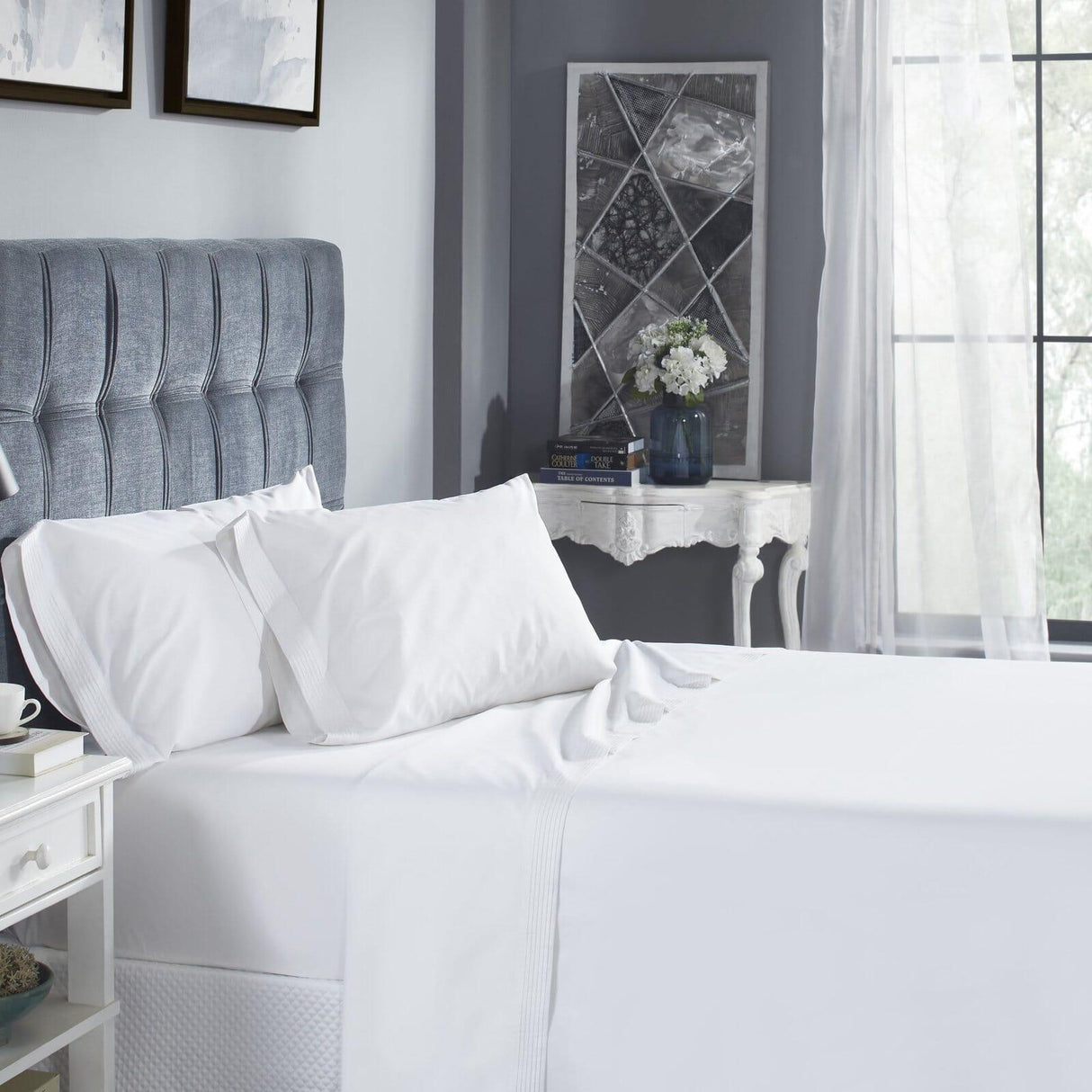 Orchids Lux Venice Solid Color & Pleated White 78 X 80 Sheet Set