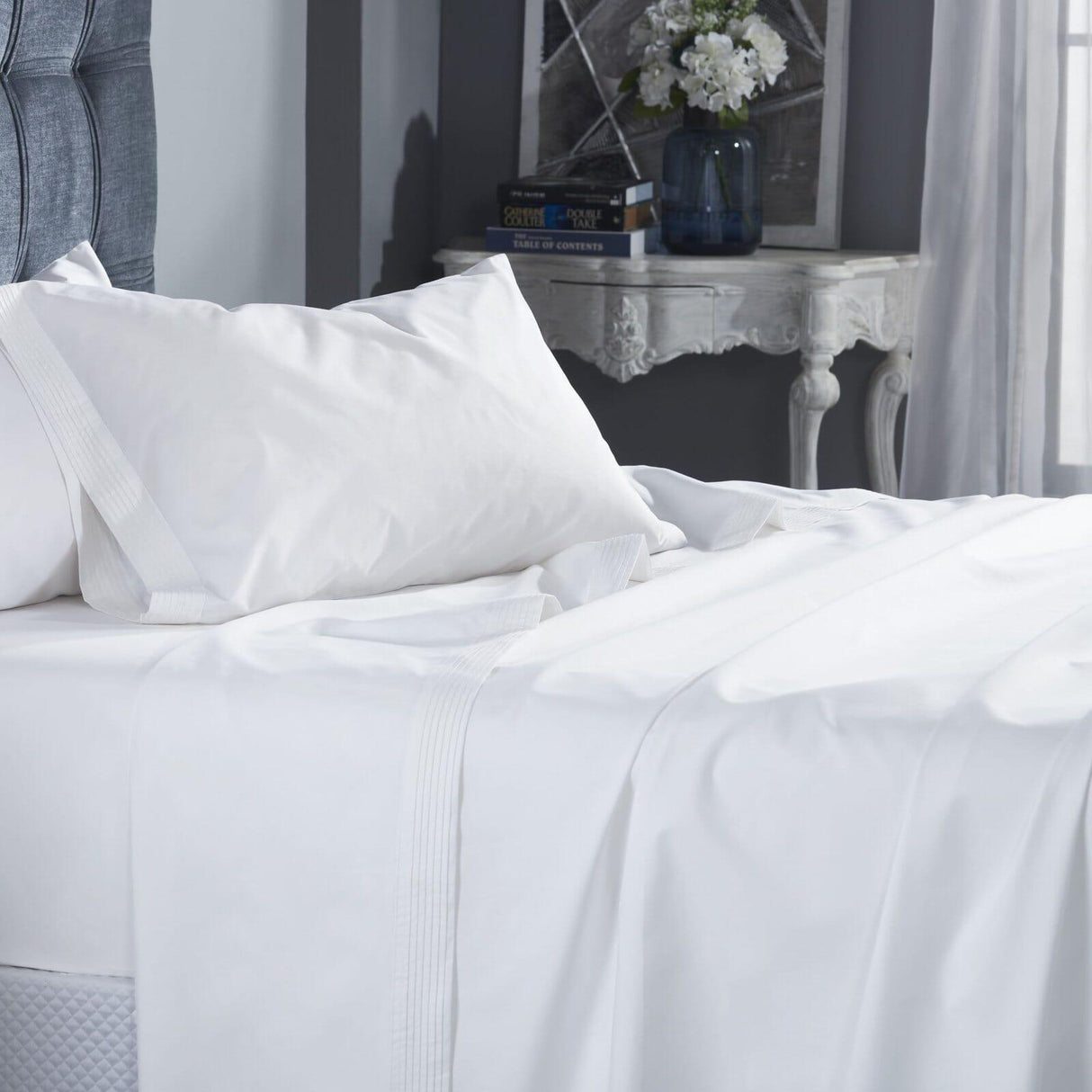 Orchids Lux Venice Solid Color & Pleated White 78 X 80 Sheet Set