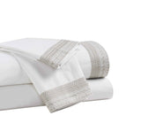Orchids Lux Olivia Solid Color & Embroidery White/Dune 60 X 80 Sheet Set