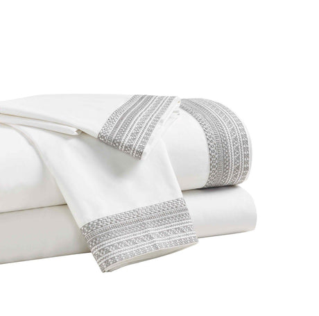 Orchids Lux Olivia Solid Color & Embroidery White/Fog 60 X 80 Sheet Set