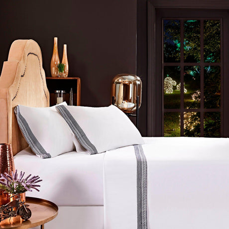 Orchids Lux Olivia Solid Color & Embroidery White/ Navy 60 X 80 Sheet Set