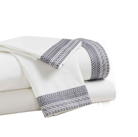 Orchids Lux Olivia Solid Color & Embroidery White/ Navy 60 X 80 Sheet Set