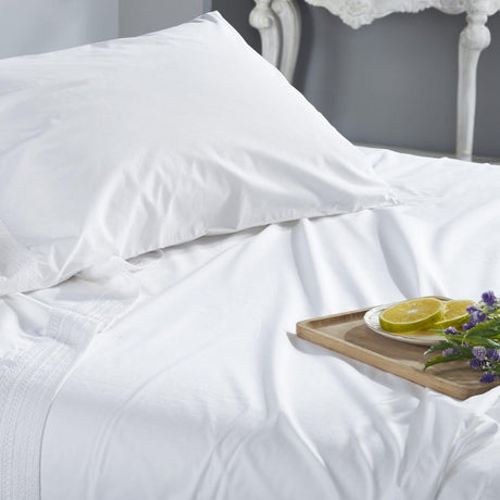 Orchids Lux Olivia Solid Color & Embroidery White/White 60 X 80 Sheet Set