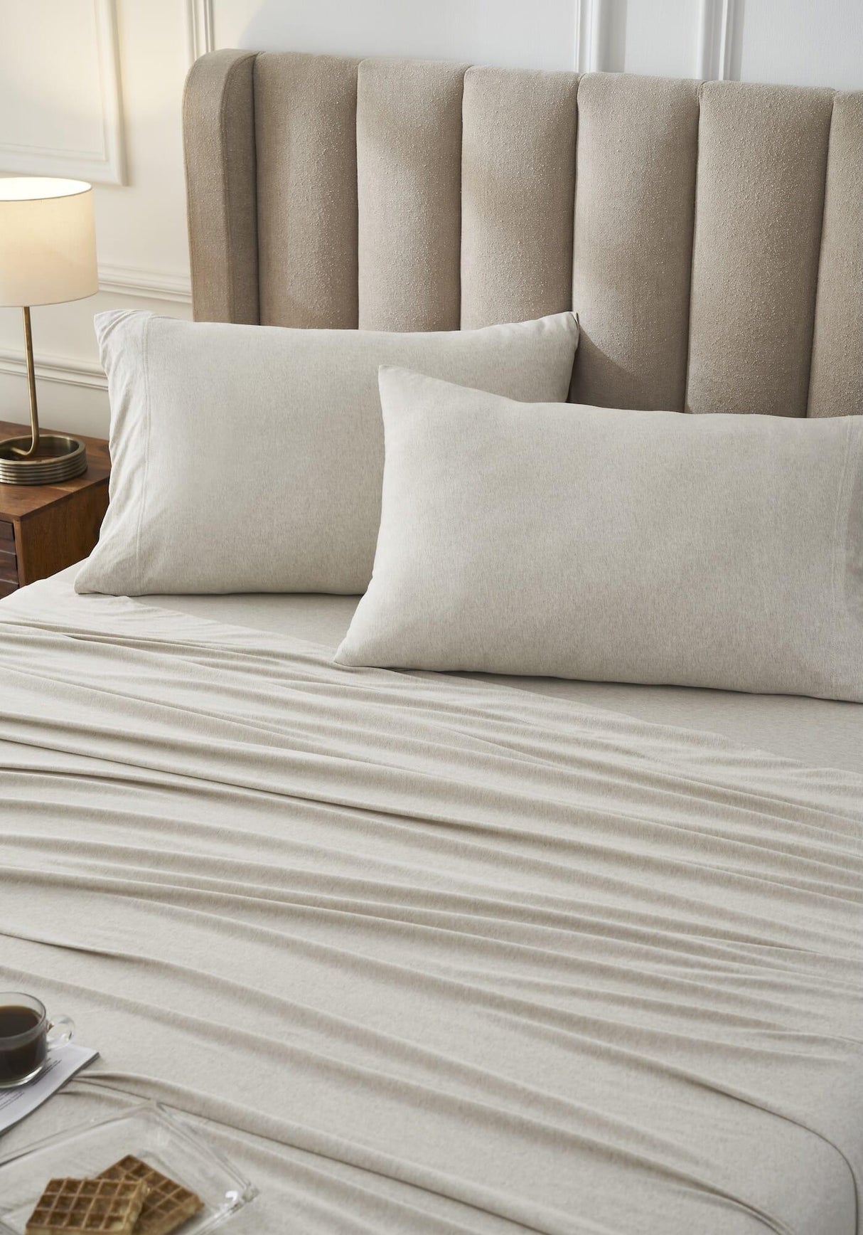 Orchids Lux Halston Solid Color Oatmeal Melange 60 X 80 Sheet Set