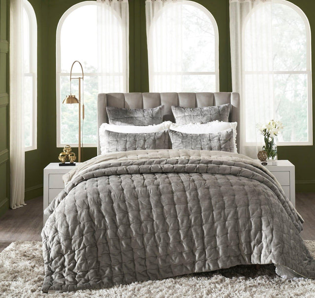 Orchids Lux Bailey Solid Color & Tuck Embroidery Mink 94 X 96 Quilt