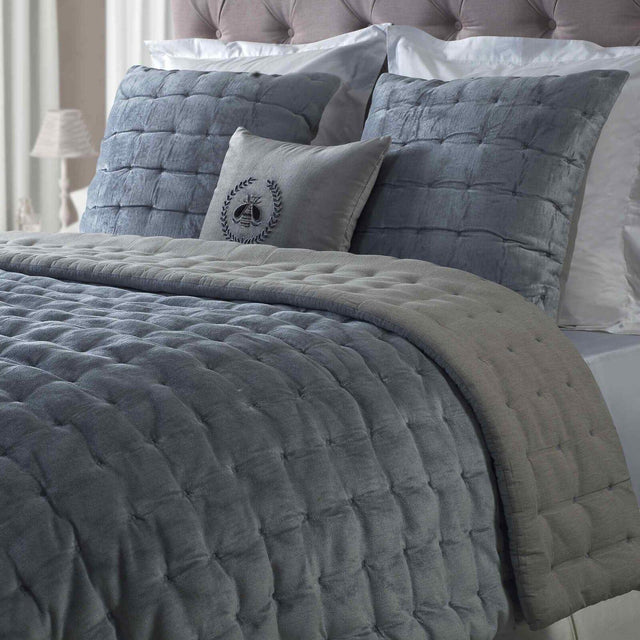 Orchids Lux Bailey Solid Color & Tuck Embroidery Smoky Blue 94 X 96 Quilt