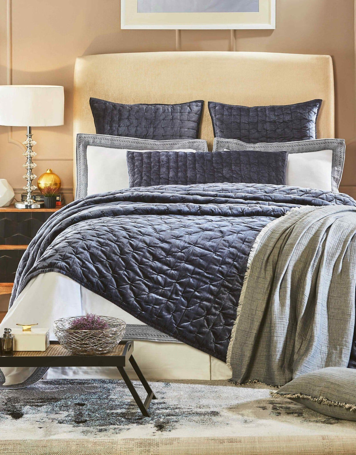 Orchids Lux Luna Stitch Navy 94 X 96 Quilt
