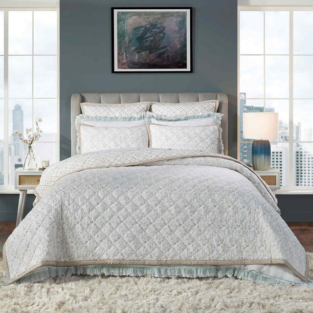 Orchids Lux Bliss Geomatric/Floral Sand 110 X 96 Printed Quilt