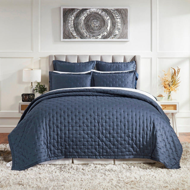 Orchids Lux Oscar Stitch Navy 94 X 96 Quilt