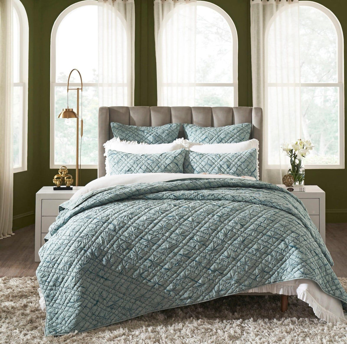 Orchids Lux Mirabelle Geomatric Teal 94 X 96 Quilt