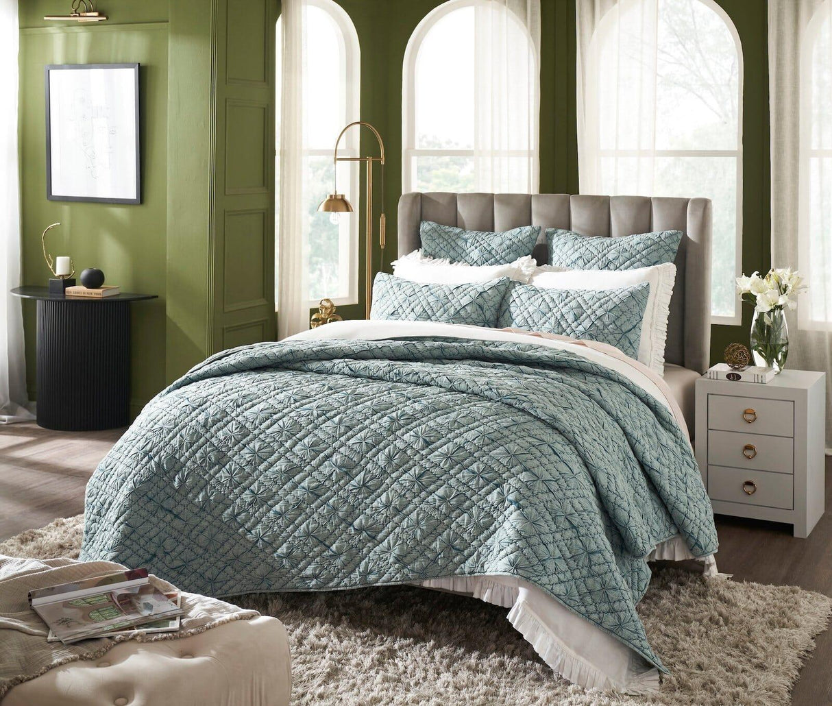 Orchids Lux Mirabelle Geomatric Teal 94 X 96 Quilt