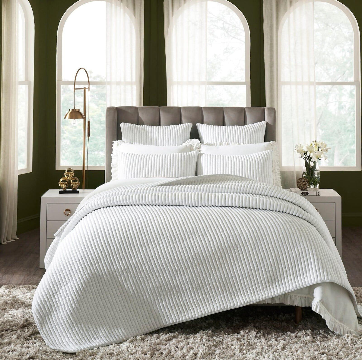 Orchids Lux Charlton Channel Quilting White Melange 94 X 96 Quilt